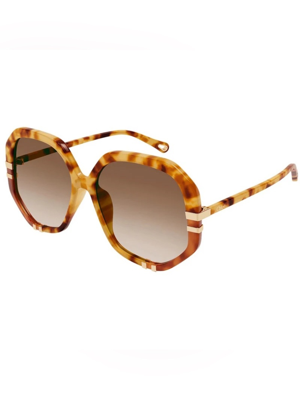 Chloé Tortoiseshell Hexagonal Sunglasses with Gradient Brown Lenses